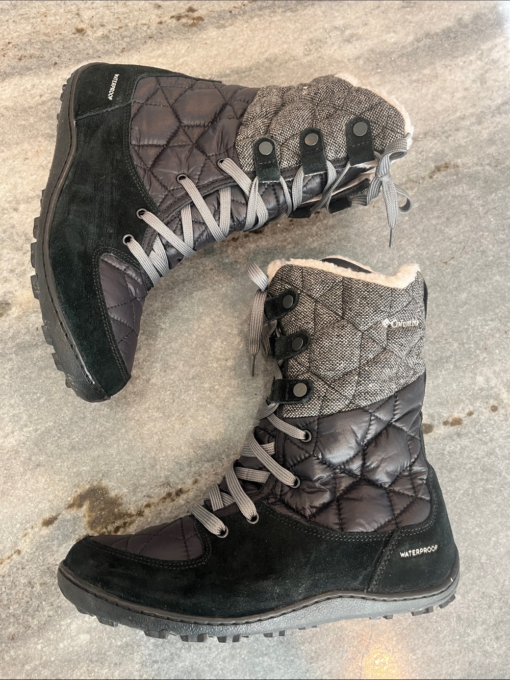 Columbia Quilted Gray and Black Waterproof Winter Boots